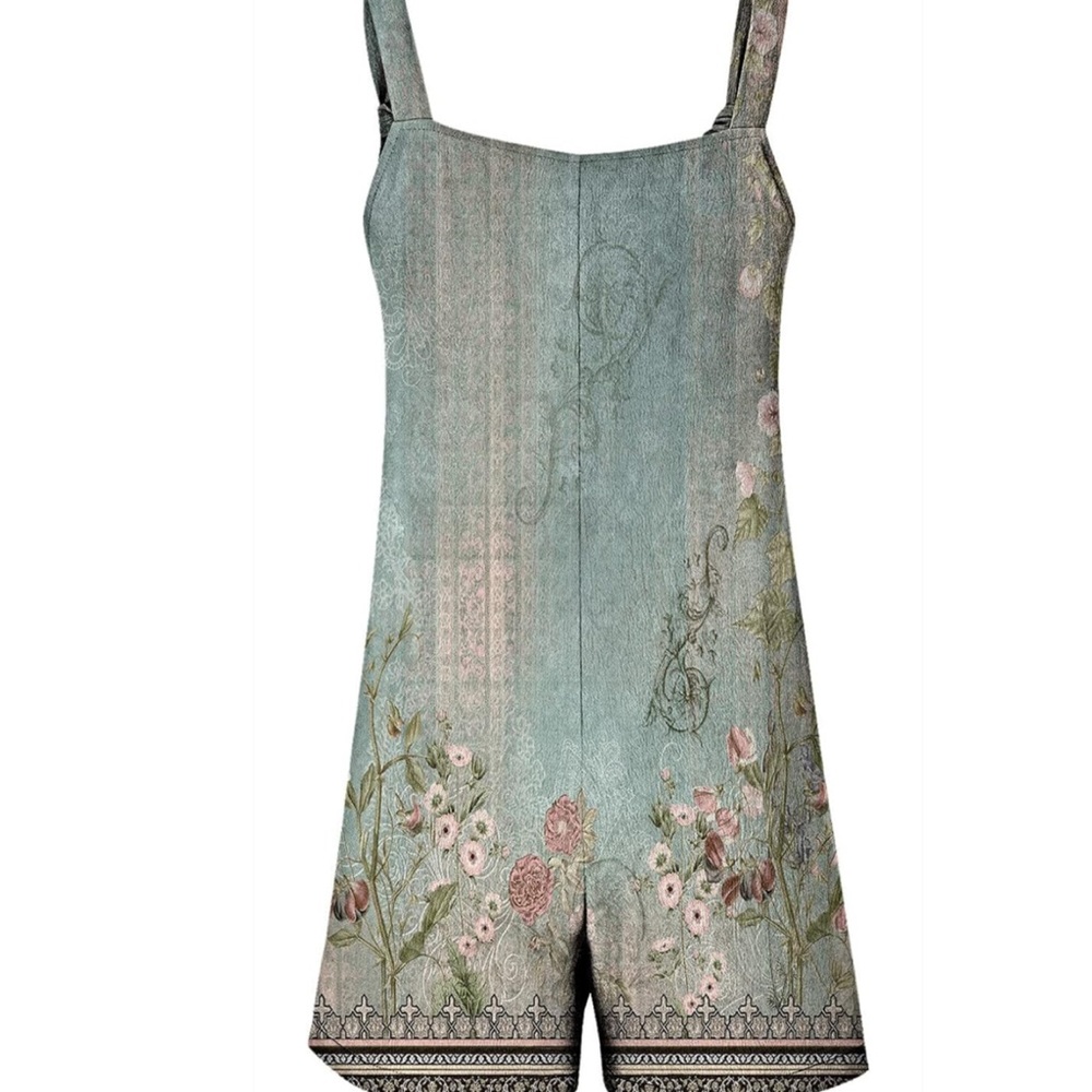 - NEW Vintage Boho Style Romper with tie sleeves Sage green - Picture 3 of 4